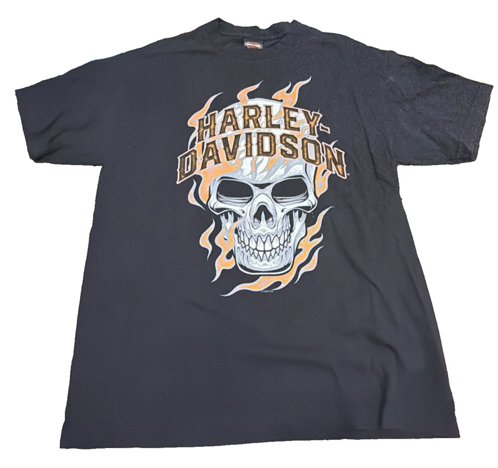 Harley Davidson Flaming Skull Graphic Tee Men L Montgomery Alabama
